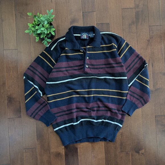 COLORBLOCK STRIPE COLLARED VINTAGE SWEATER - Picture 1 of 2